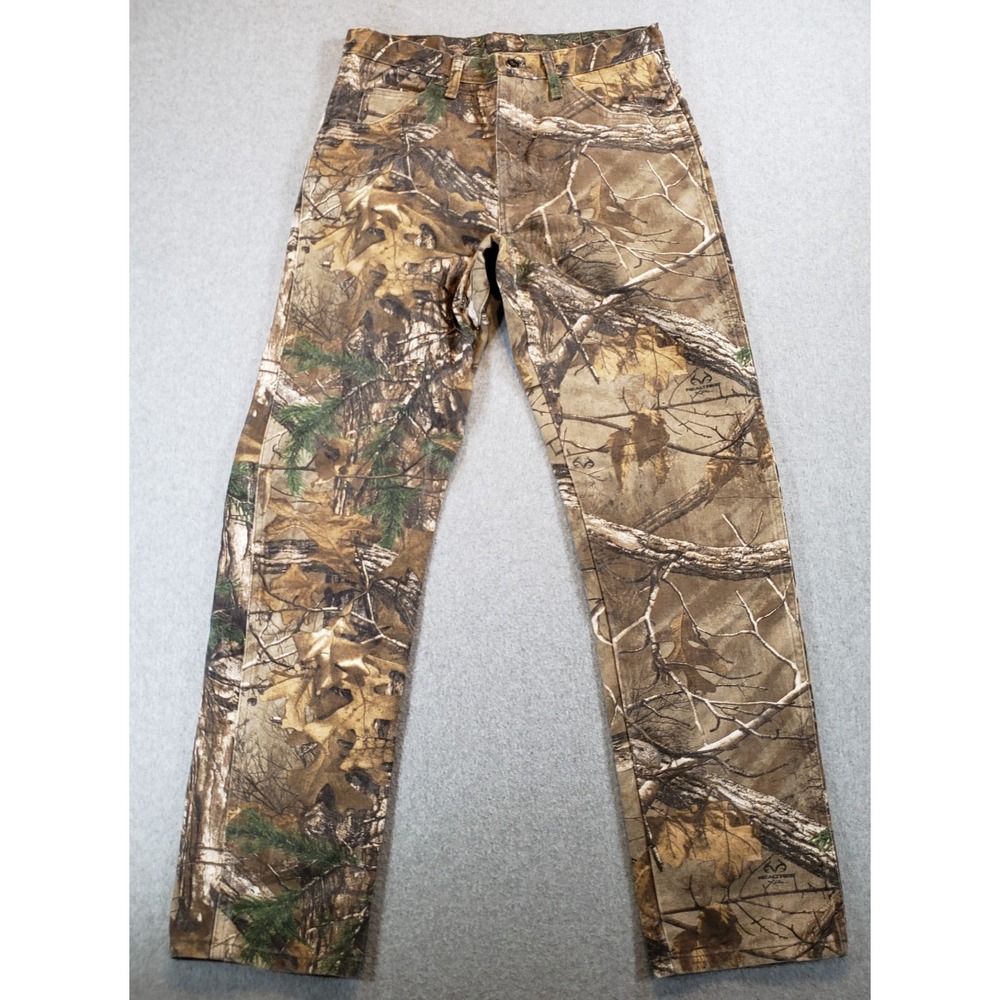 Wrangler Pro Gear Camo Jeans Mens Green Brown Sz 32x34 Straight Hunting Hiking